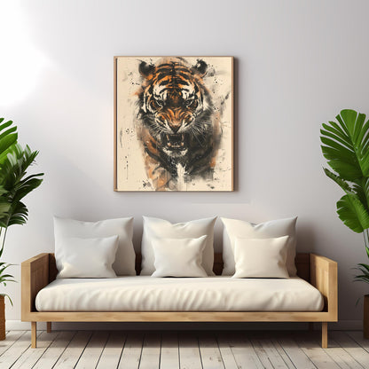 Angry Tiger Ink Painting Wall Art, Tiger Ink Art Printable, Fierce Tiger Wall Art Printable