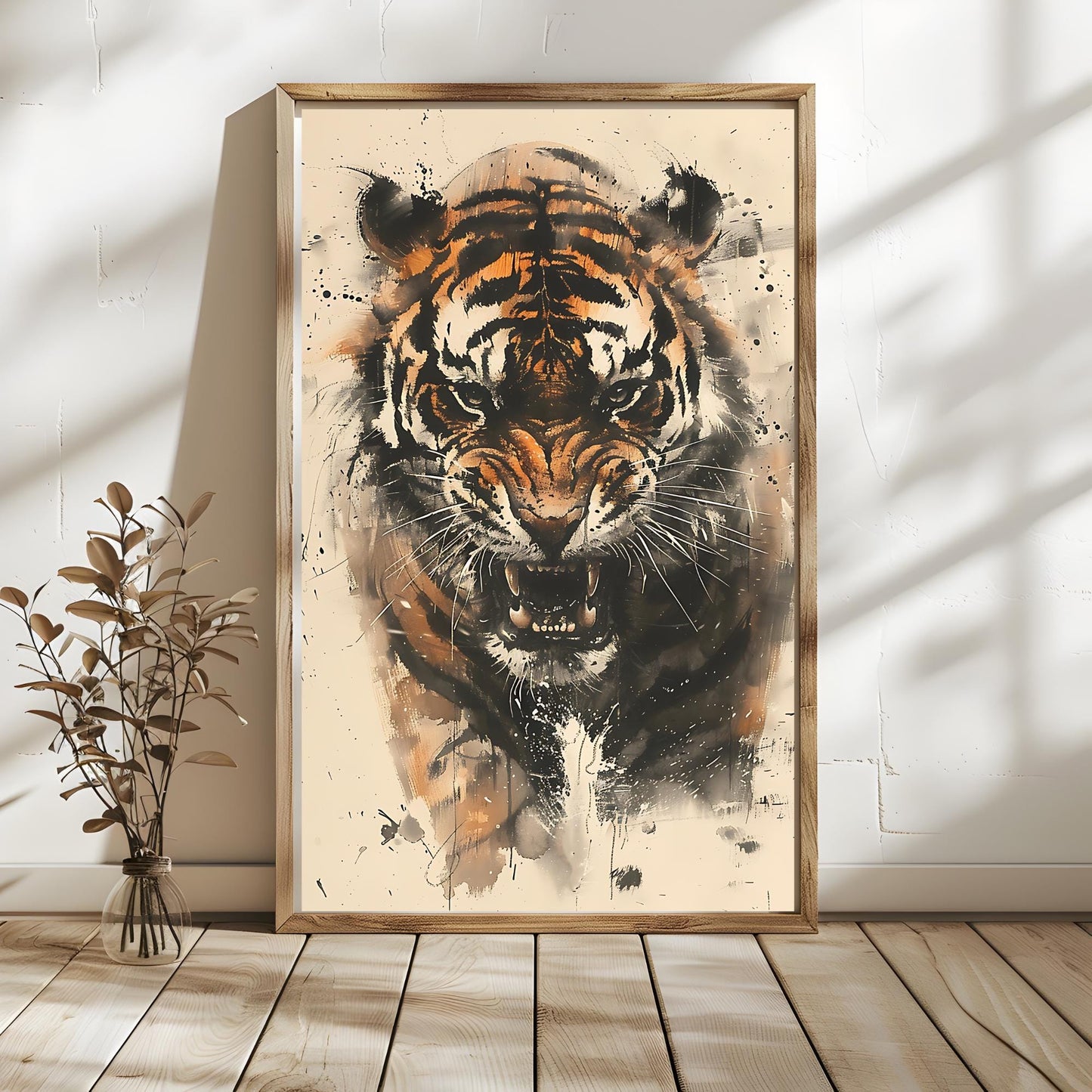 Angry Tiger Ink Painting Wall Art, Tiger Ink Art Printable, Fierce Tiger Wall Art Printable