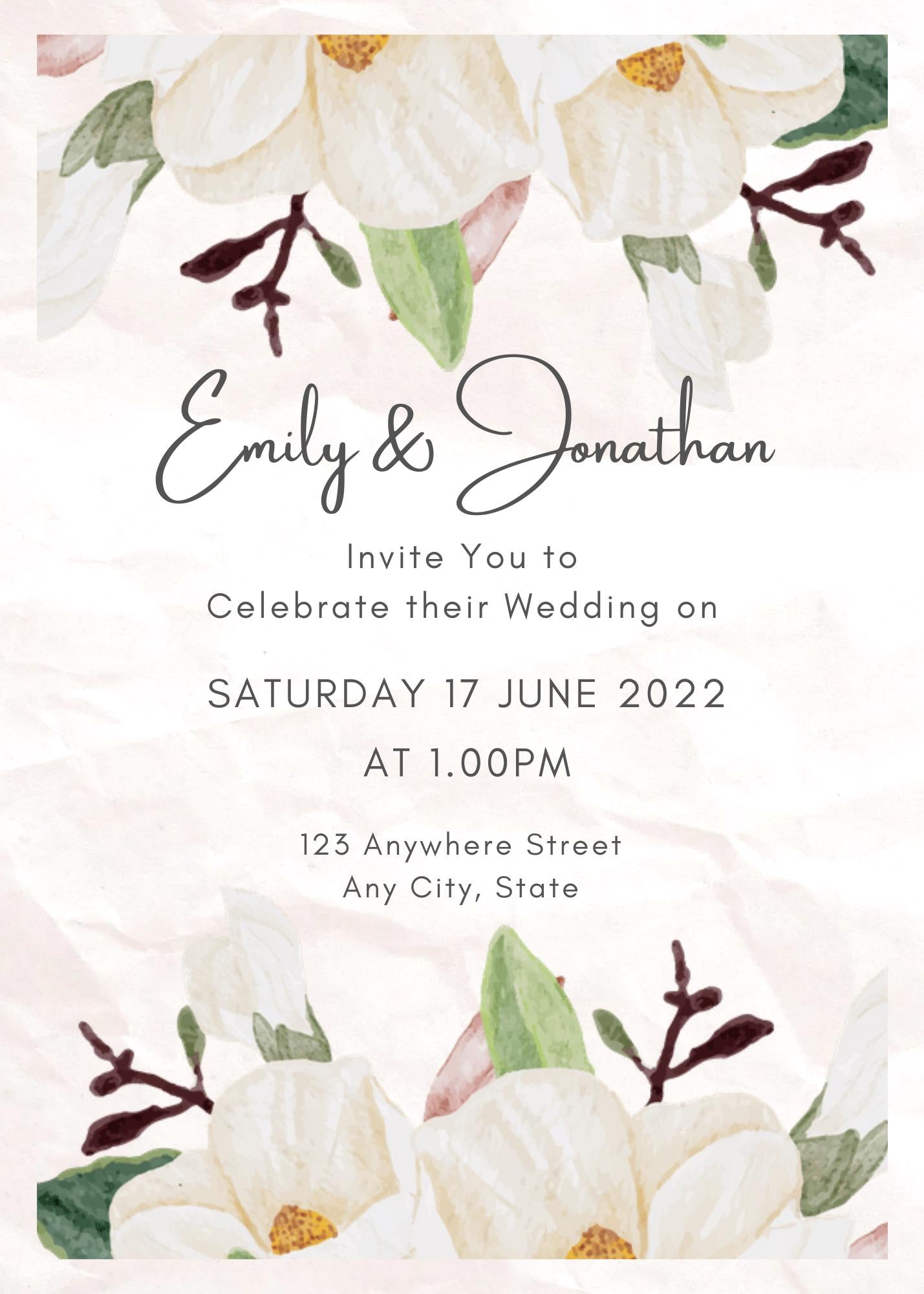 Floral Wedding Invitation &amp; Thank You Card Set | Editable Magnolia Template | Stationery Rustic Wedding Printable | Boho Wedding Suite