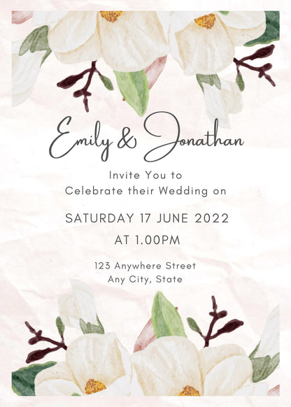 Floral Wedding Invitation &amp; Thank You Card Set | Editable Magnolia Template | Stationery Rustic Wedding Printable | Boho Wedding Suite