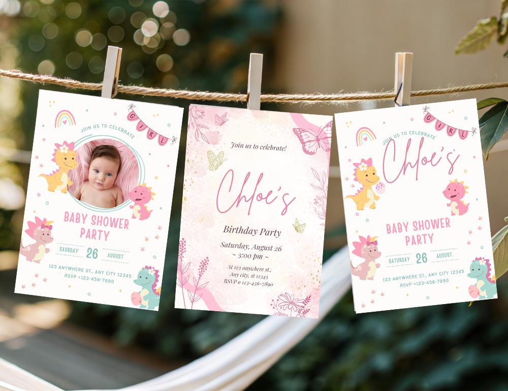 Editable baby shower invitation for a girl | Birthday party invitation - Safari animal theme | Instant Digital Download