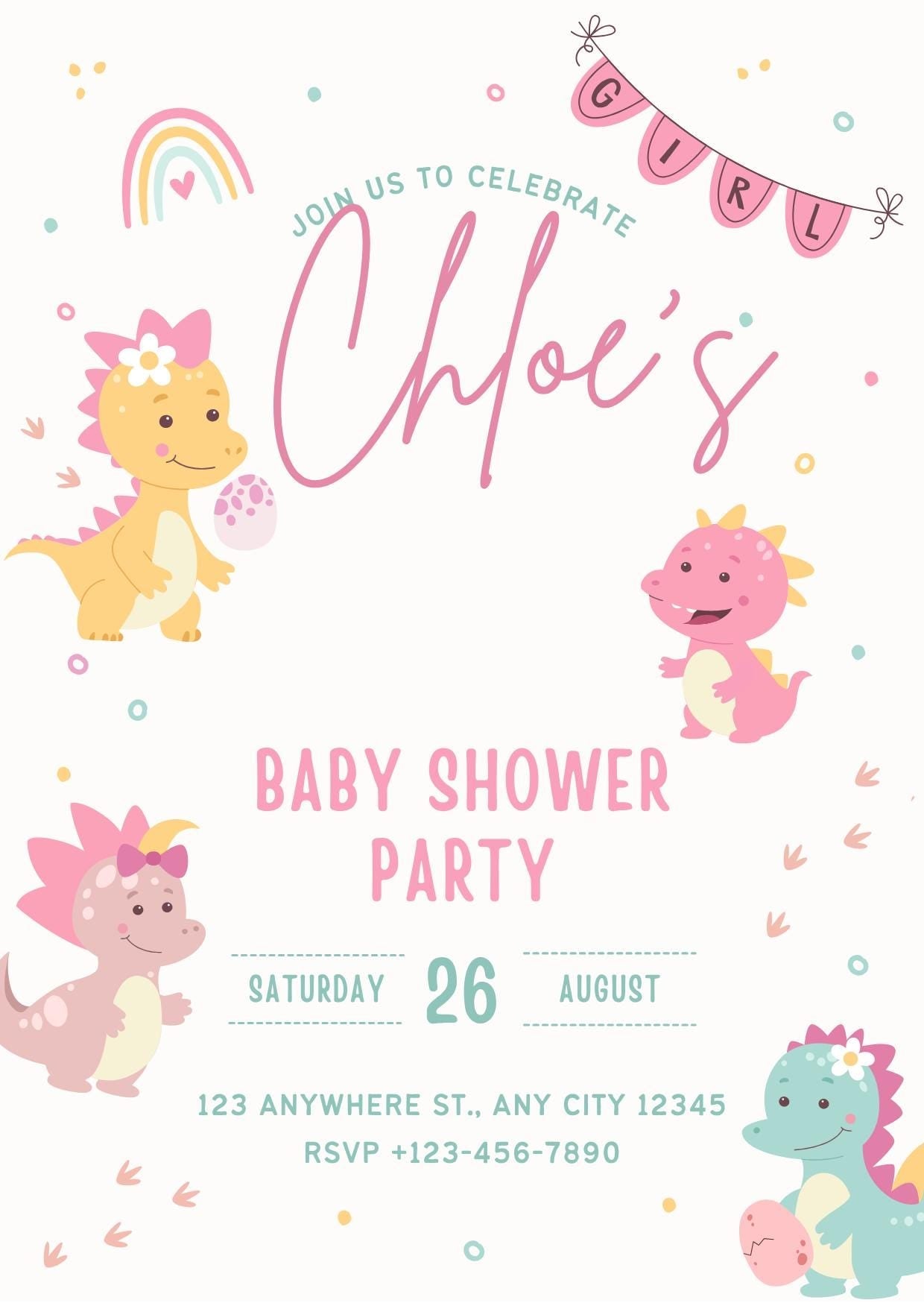 Editable baby shower invitation for a girl | Birthday party invitation - Safari animal theme | Instant Digital Download