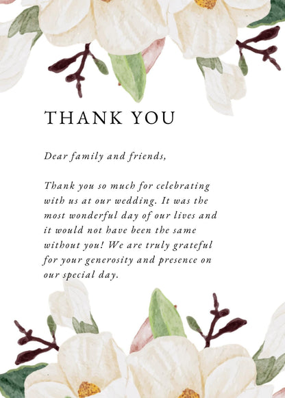 Floral Wedding Invitation &amp; Thank You Card Set | Editable Magnolia Template | Stationery Rustic Wedding Printable | Boho Wedding Suite