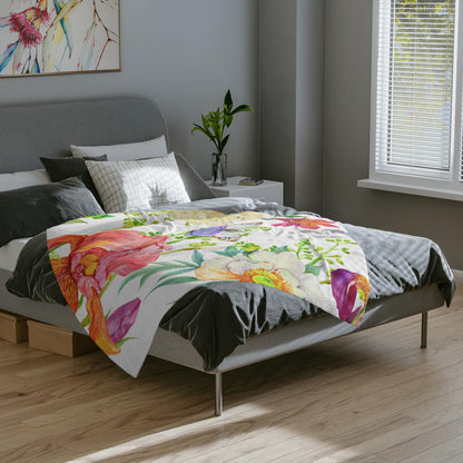 Floral Velveteen Microfiber Blanket | Cozy Floral Throw Blanket, Spring Home Decor, Gifts for Her, Butterfly Design, Soft Bedding