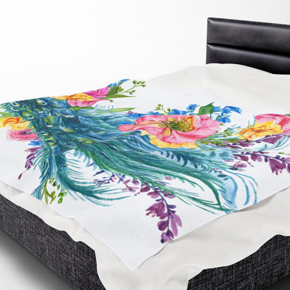Floral Peacock Plush Blanket | Cozy Decorative Throw | Perfect for Home Decor, Gift for Her, Birthday, or Wedding
