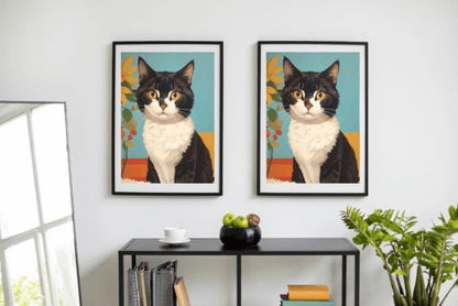 Cute Cat Painting Wall Art, Digital Cat Painting Download, Kitten Wall Decor, Cat Lover Gift, Animal Nursery Print