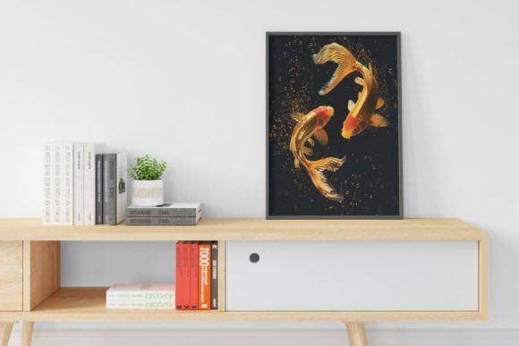 Wall art featuring goldfish: vibrant coastal decor (digital download)