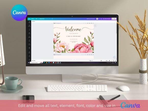 Floral Wedding Invitation Template: Beige Pink, Customizable 5x7 (Digital Download, Canva Template)