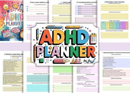 ADHD Planner: Daily Focus &amp; Task Management (PDF, Canva Template Included)