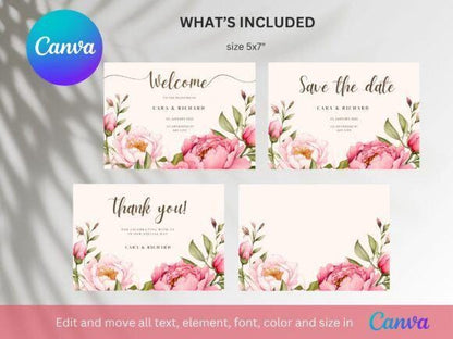 Floral Wedding Invitation Template: Beige Pink, Customizable 5x7 (Digital Download, Canva Template)
